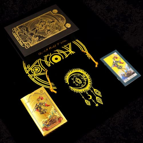 GIBZ Tarot Cartas Deck Originales Tarot Set Lámina de Oro de Lujo con Guía Tapete Guidebook Libro Caja para Principiantes, 78 Piezas