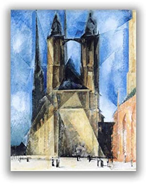 Lyonel Feininger Druck auf Leinwand-Berühmte Gemälde Wandkunst-„Marktkirche in Halle“-Abstrakter Expressionismus Leinwand Wandkunst Bild 30x39cm Rahmenlos