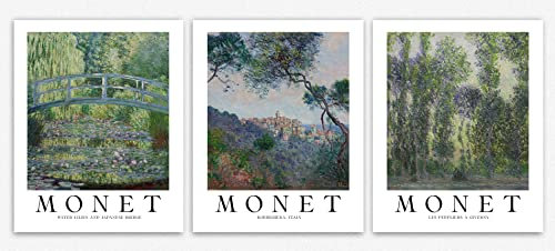 Wallbuddy Poster Murale Per Opere D'Arte Di Monet - Poster Di Stampa Di Riproduzione Della Pittura Artistica Del Paesaggio Insieme Di 3 - Display Del Museo Vintage Decorazioni Poster (50cm x 70cm)