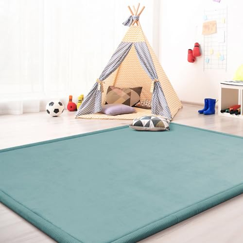 TT Home Krabbelmatte Babyzimmer Teppich Spielmatte Kinder Unifarben rutschfest Flauschig, Farbe: Blau, Größe:140x200 cm
