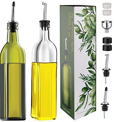Ölflasche, Speiseöl Essig Spender Essigflasche Glas Olivenöl Spender Flasche öl Flaschen Salat Behälter für ÖlB Essi BBQ Kochen 500ML 2PCS