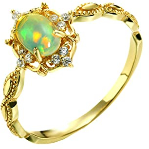 Ayoiow Ring für Damen, Trauring Gold 585 mit Oval Opal Ring Mehrfarbig Größe 54 (17.2)