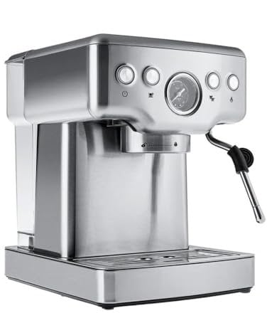 KARACA Coffee Art 1353 - Cafetera espresso (1350 W, presión de 20 bares, depósito de agua de 1,8 L, calentador de tazas, espumas de leche, para espresso, capuchino, latte y más)