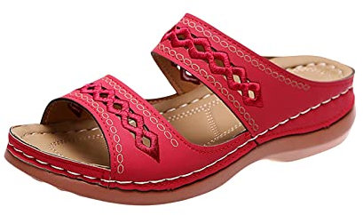 Susenstone Sandales OrthopéDiques Hallux Valgus Sandales De Sport Et D'ExtéRie Claquette Femme éTé Chaussure Femme Confortable Chaussures De Loisirs LéGèRes Orthopedique Souple Sandale 10 Rouge 38 EU