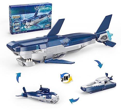 QLT QIAOLETONG Ideas Creator Tiburón 3 en 1, juguete de construcción para niños y niñas, 6-14 bloques de sujeción Ideas tiburón (237 unidades)