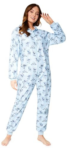 Disney Pigiama Stitch Donna Intero - Pigiamone Stitch in Pile con Zip S-XL - Pigiami Interi con Cappuccio per Ragazza (Blu Stitch, M)