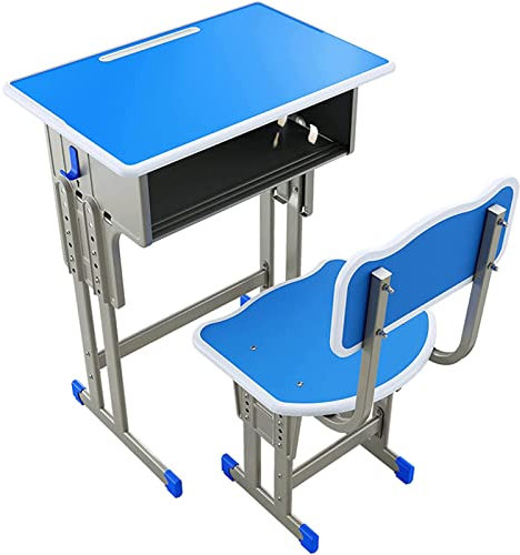 ZUMAHA Kinderschreibtisch Höhenverstellbares Kinderschreibtisch- und Stuhlset, ergonomischer Stuhl für die Heimschule, Schreibtisch mit Aufbewahrungsschublade und Haken, Blau Humanisiert