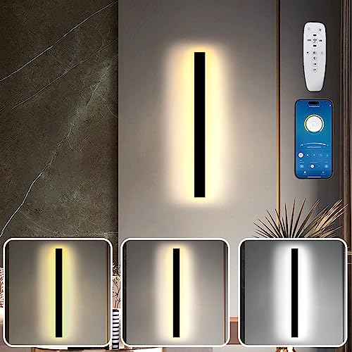 SUCIKORIO Lange LED Wandleuchte Innen 80cm, Dimmbar 3000K-6500K Wandlampe 32W Modern Schwarz Led Wandleuchte 230V Flurlampe Wand mit Fernbedienung & APP für Schlafzimmer, Wohnzimmer