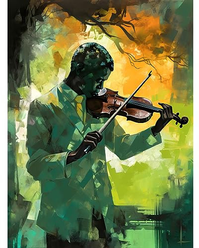Artery8 Jazz Violin Player Playing Violin Under a Tree Art Print Canvas Premium Wall Decor Poster Mural
