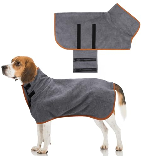 Jostift Peignoir pour chien extra absorbant, séchage rapide, serviette pour chien avec bretelles réglables pour petits, moyens et petits chiens (gris)
