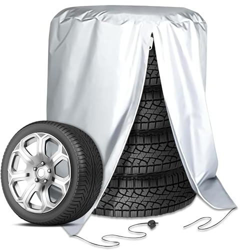 Bolsa para Neumáticos, Funda Protectora de Neumáticos(84cm*120cm, Plata), Tejido de Nailon 210T Cubierta de Neumáticos Adecuado para Almacenar 4 Neumáticos (18/19/20/21/22 Pulgadas)