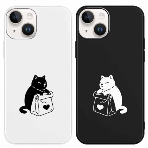 Yoedge 2 Pack Phone Case Compatible with iPhone 14/iPhone 13 6,1, Ultrathin Soft TPU Silicone with Aesthetics Pattern, Shockproof Bumper Protector Matte Cover for iPhone 14, Lovers Cat