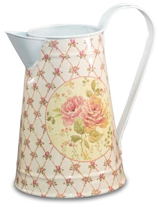 Antikas - Jarra de metal vintage con flores