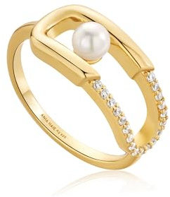 ANIA HAIE Damen Ring MODERN MUSE aus 925 Sterling Silber 14k vergoldet, besetzt mit 19 Zirkonia, EU Größe: 52, inkl. Geschenkverpackung
