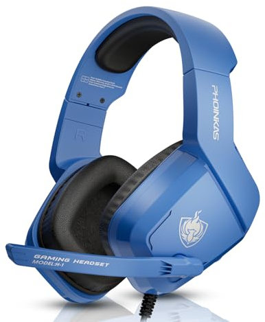 PHOINIKAS H1 Gaming Headset for PS4, PS5, PC, Laptop, Stereo Over Ear Gaming Headphones with Noise-Canceling Mic, Navy Blue