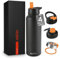 Milton Stainless Steel Water Bottle 40 Oz with Straw Lid - 4 Lids Included, Double Walled Vacuum Insulated,12 Hour Hot, 24 Hrs Cold, Metal Bottle for Sports, Gym, Travelling, Flassio, Black