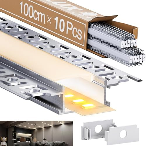 LASLUX 10 x LED Trockenbauprofil 1M Aluminium Profil Schiene Unterputz Kanal und Diffusor Aufputz für Indirekte Beleuchtung Decke (LED Drywall Profile -1M, 10)