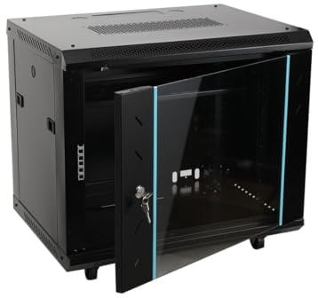 Lfhelper 9U Data Server Rack Data Cabinet with Key-Locked Glass Front Panel, Wall or Floor Mounted, Data Server Rack Shelf for Network Storage and Monitoring