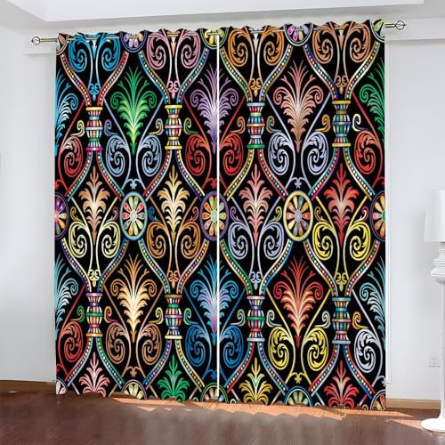 BSYYZQC EuropäIscher Stil Vorhang Verdunkelung, Ösenvorhang Muster Verdunklungsvorhänge Geräuschreduzierend, Polyester Anti-Fade Gardinen für Schlafzimmer 2er Set 260x140cm (HxB)