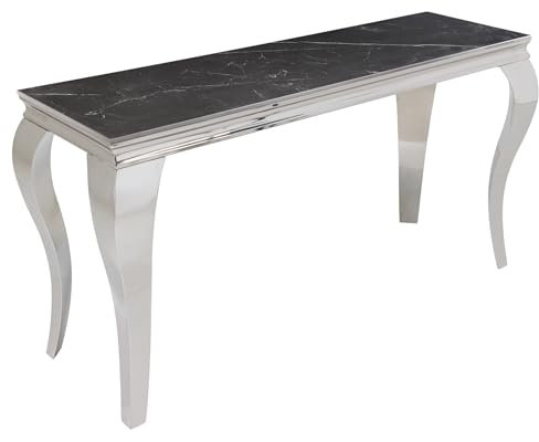 Riess Ambiente Design Konsolentisch MODERN BAROCK 140cm schwarz Chrom Keramik-Optik Edelstahl