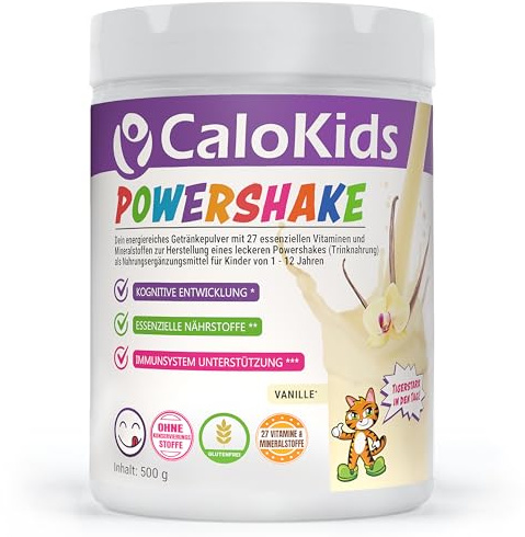 CaloKids Trinknahrung Kinder Powershake, 27 Vitamine, Vanille 500 g | Nahrungsergänzung für Kinder von 1-12 Jahren, Mineralien & Protein, für Wachstum, Entwicklung & Immunsystem