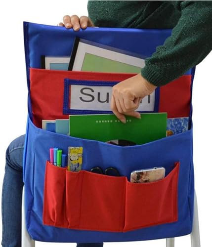 Classroom Chair Pocket | Chair Back Storage Pockets | Storage Pocket with Name Slot for Supplies and Books | Hanging Storage Bag Stationery Organizer for Kids School Home College Supply