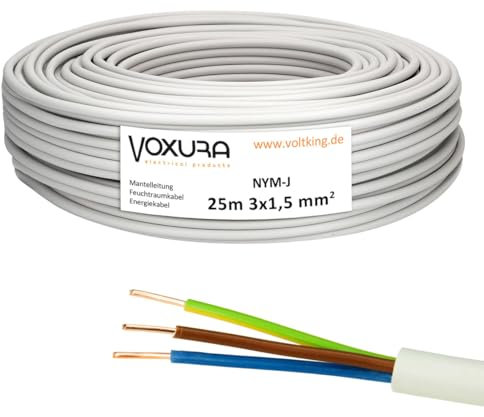NYM-J 3x1,5 mm² 25m Ring Mantelleitung Installationskabel Stromkabel Feuchtraumkabel Kupfer