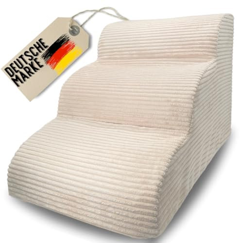 Hundetreppe Cord beige Hunderampe aus Schaumstoff - Katzentreppe - Tiertreppe - Haustiertreppe - Hundetreppe Bett - 3 Stufen Hunderampe