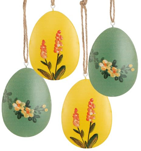Logbuch-Verlag 4 Ostereier Hänger gelb grün Nostalgie Osterdekoration Metall Ostern Deko zum Aufhängen 7,5 cm