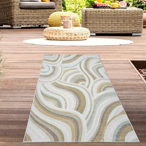 CARPETIA Outdoor Teppich robust pflegeleicht dekorativ weich stilvoll minimalistisch Gang Veranda terrasse Garten bequem elegant Creme Bunt 80 x 150 cm