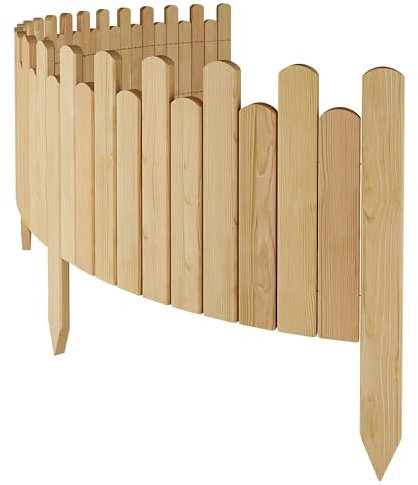 Floranica Bordure de Jardin en Bois Clôture d'Extérieur 200 cm x 30 cm Nature Barrières de Jardin Piquets d'ancrage Bordure de Gazon Palissade
