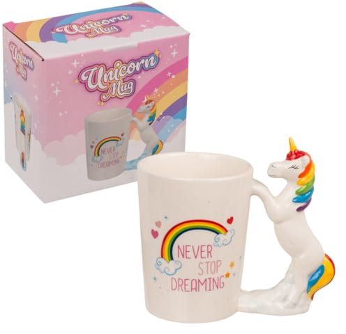 LND Unicorn Mug, Cute Mugs for Women and Kids Cup, Rainbow with Unicorn Design Handle, Ceramic for Hot Chocolate, Tea and Coffee Gifts for Teenage Girls, Daughter Gifts