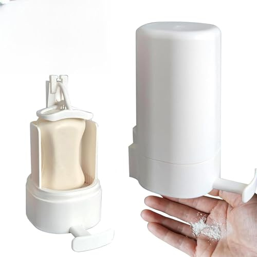 Yeomju Seifenmühle, Wandhalterungs Seifenspender für Feste Seife, Bohrfreie Seifenspendermaschine und Dosen, Einstellbare wasserdichte Seifenmühle für Bad, Küche, Reise (Weiß)