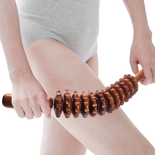 Rouleau de Massage Corporel en Bois, Appareil de Massage Roller Manuel,Rouleau Masseur Courbé Pour Tout Le Corps Favorise La Circulation,Soulagement des douleurs musculaires et détent(brun)