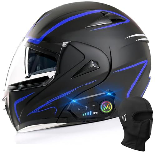 BYGMWEP Klapphelm mit Bluetooth, Integriert Motorradhelm, ECE Zertifiziert Integralhelm mit Doppelvisier, mit Eingebautem Mikrofon für Automatische Reaktion, für Männer und Frauen XS~XL