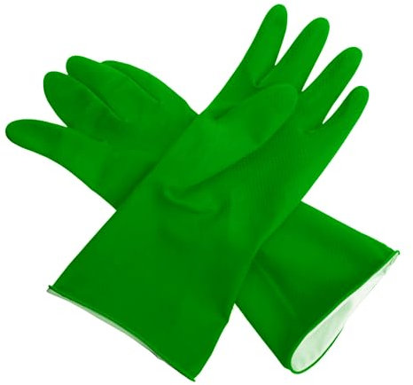 Farla Medical KleenMe Rubber Gloves Large, Cleaning Gloves, Household Essentials for Cleaning - Washing Up, Flocked Lining, Green Gloves