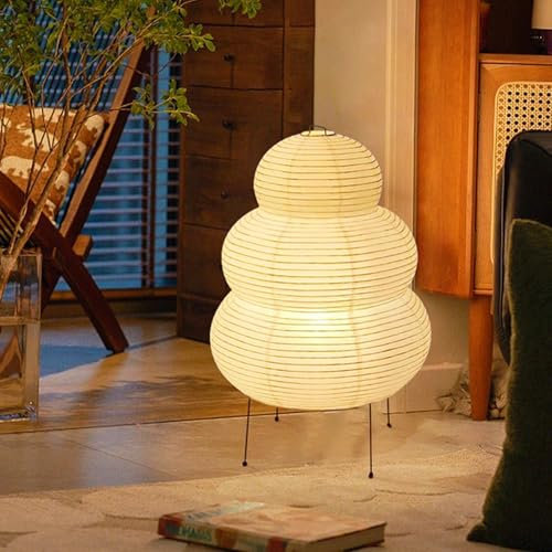 Reispapier Lampe Retro Wabi-sabi Nachttischlampe Nachtlicht Gemütliche Tischlampe Tischbeleuchtung Dekorative Tischleuchte Stimmung Tischlicht Papierlampe Wohnzimmer Schlafzimmer Deko Lampe(A)