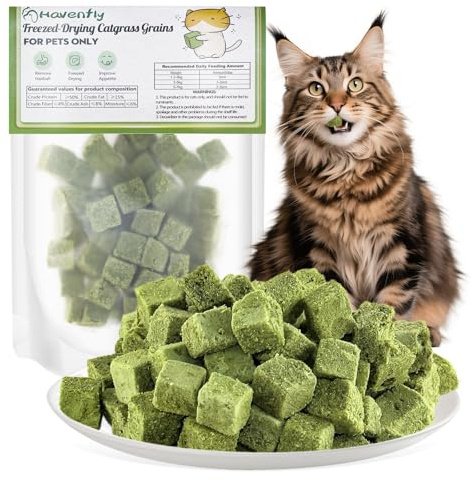 Havenfly 30g Cat Grass Treats for Cats, Freezed Drying Cat Grass Teething Stick Snacks, Edible Cats Chew Toys for Teeth Cleaning and Hairball Removal