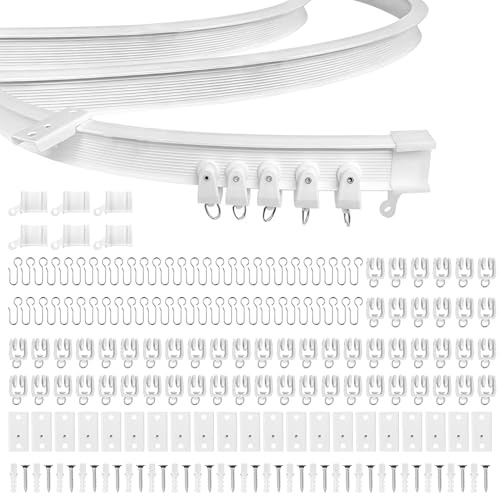7 Metros Carril para Cortinas Blanco Flexible Curvo, con Ruedas Silenciosas - Para Separador de Habitaciones, Privacidad en Ducha, Caravana y Decoración