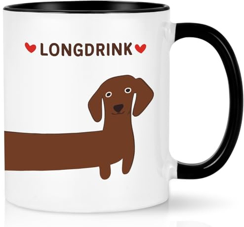 Joymaking Dackel Geschenke Kaffeetasse mit Spruch Longdrink Dackel Tasse für Hunde Liebhaber Perfekt Hunde Tasse Geschenke, 320ml Schwarz