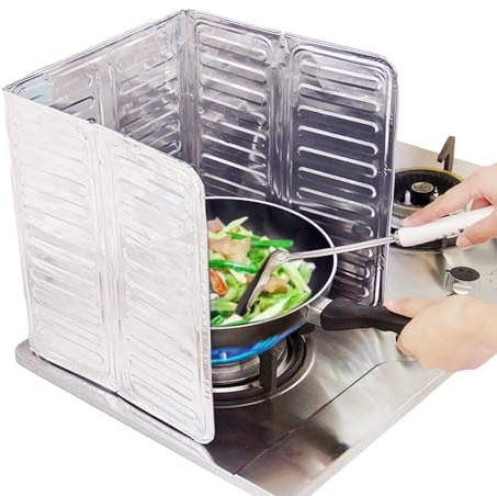 Generisch Herd-Spritzschutz Für Die Wand – 3-Seitiger Anti-Spritzer Kochschutz | Faltbarer Aluminiumfolie Spritzschutz Für Küche, Herd, Fritteuse | Hitzebeständige Abdeckung Gegen Fett Und Öl