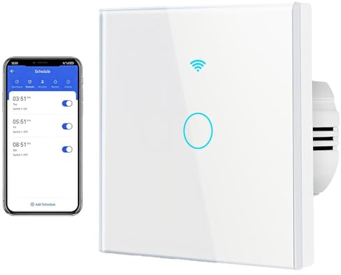 Touch Lichtschalter Smart WLAN Lichtschalter Kompatibel Mit Alexa/Google Home/Tuya/Smart Life, Touch Wechselschalter Unterputz Schalter mit Status-LED und Glas Panel 1Fach 1Weg 86mm Unterputz Weiß