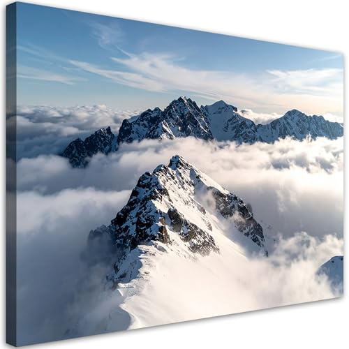 Feeby - Impression sur Toile - Chambre Salon - Sommets enneigés panorama - 45x30 1partie - Tableau Mural Intissé - Peintures sur Toile pour la Maison - Modern canvas Pictures
