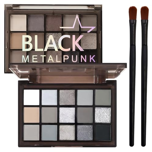 Lidschatten Schwarz, Lidschatten Silber,Vegane Shimmer Eyeshadow, 2 dunkle Lidschattenpaletten, 2 Lidschattenpinsel, Professional Makeup Lidschattenpalette
