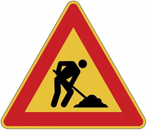 M-ITALY CARTELLO IN LAMIERA SCATOLATA TRIANGOLO lato 90cm - Lavori in corso - SEGNALE CATARIFRAGENTE CON CAVALLETTO (Solo Cartello)