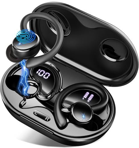 Cuffie Bluetooth 5.4 Sport, 2026 Auricolari Bluetooth con 6D Bass Stereo, 50 Ore Cuffie In Ear Cancellazione Rumore ENC e 4 HD Mics, HiFi Cuffiette LED Display, IP7 Impermeabile Cuffie Senza Fili