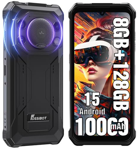 FOSSiBOT F110L Android 15 Rugged Smartphone, 128 dB Altoparlante Telefono indistruttibile, 8GB+128GB/2TB 10000mAh telefono da lavoro, Display Grande da 6,745, 50MP Fotocamera AI Dual 4G SIM/IP68/69K