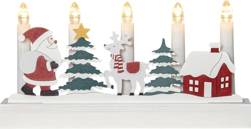 Star Trading Kerzenleuchter Billy, Kerzenhalter, LED, Weihnachtsmotive, Bunt, Holz, 5-flammig, Timer, Batterie, Warmweiß, 28 cm
