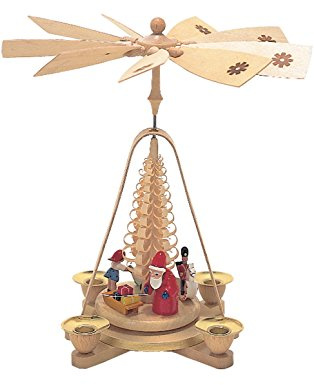 Alexander Taron Importer Richard Glaesser Natural Wood Finish Pyramid with Santa and Toys