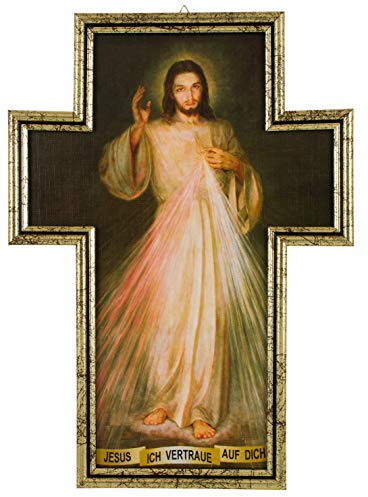 MaMeMi Bild BARMHERZIGER JESUS in KREUZFORM gerahmt 36 x 26 cm DEKOBILD für ZUHAUSE ANDACHT oder GEBETSRAUM Religious Collection